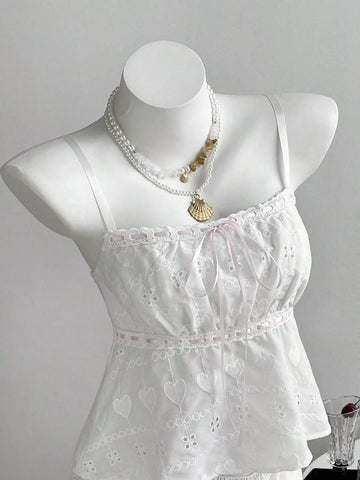 Lace Detail Eyelet Cami and Shorts Set designed for comfort and style at Lookzlike