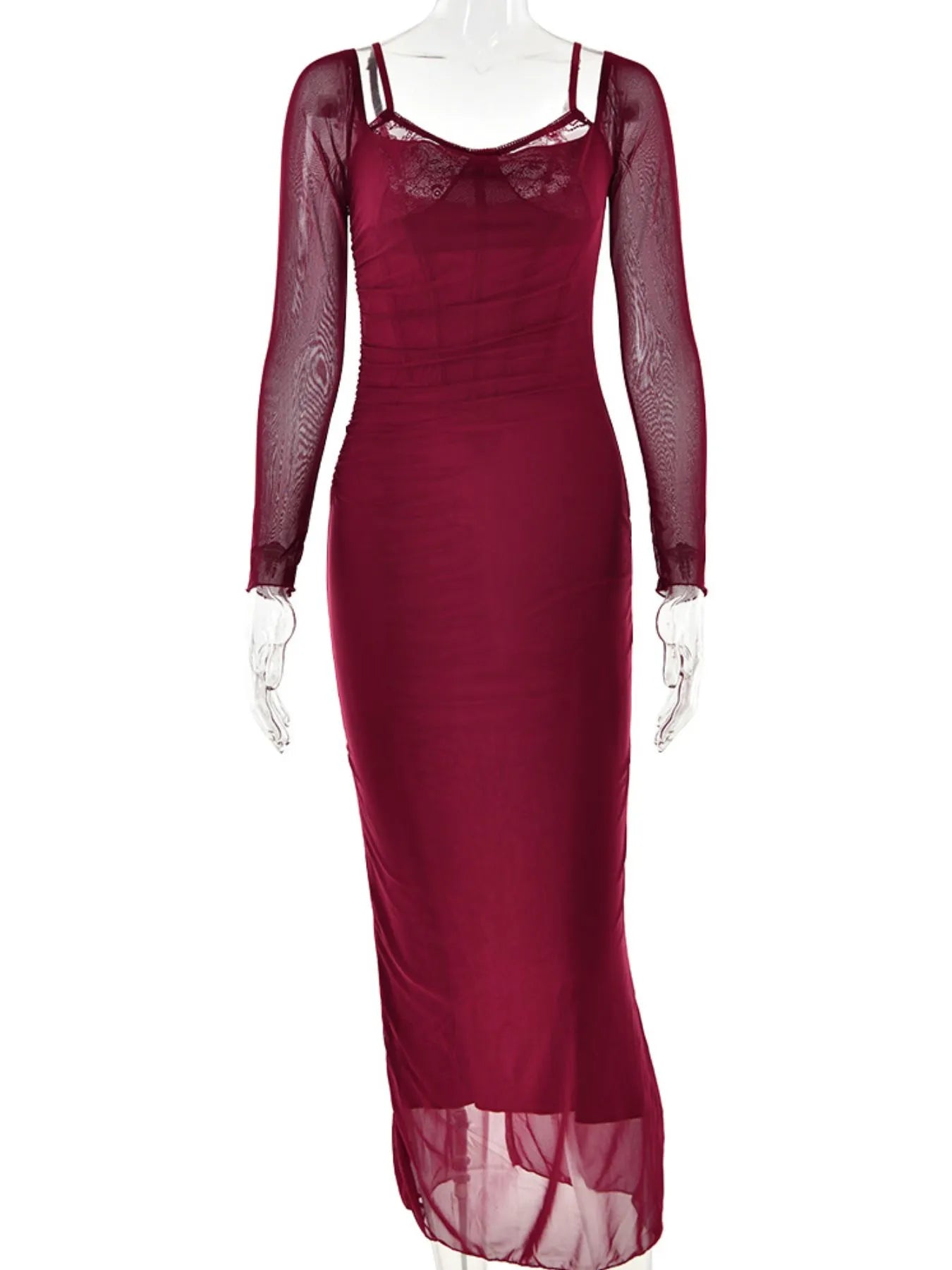 Lace Detail Long Sleeve Bodycon Maxi Dress designed for comfort and style at Lookzlike