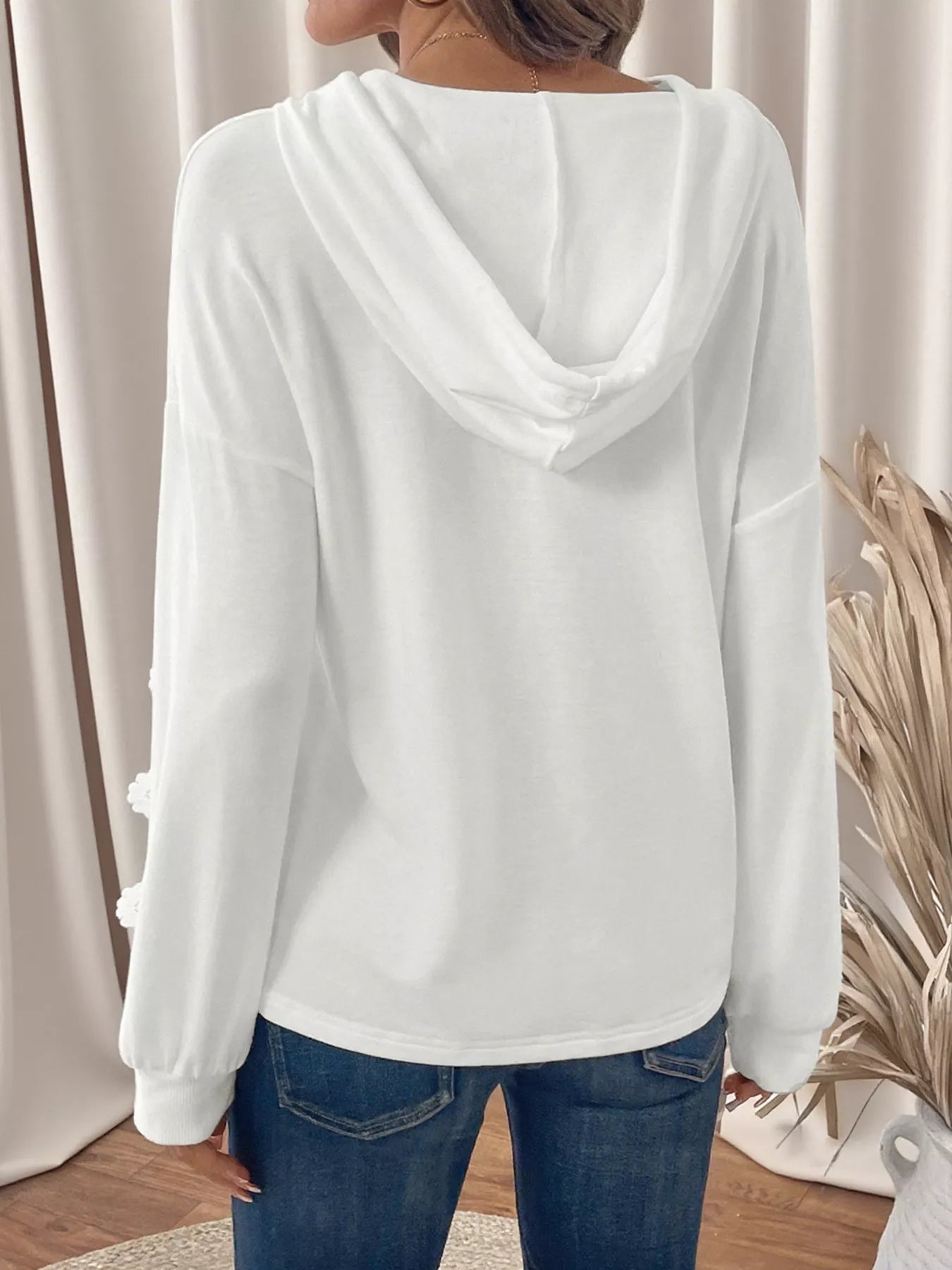 Lace Detail Long Sleeve Drawstring Hoodie designed for comfort and style at Lookzlike