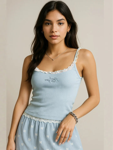 Lace Detail Scoop Neck Cami - Lookzlike