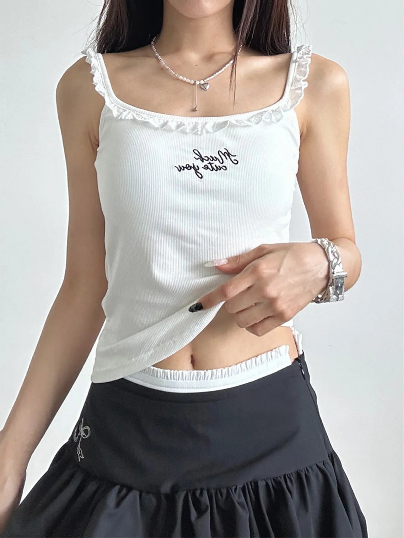 Lace Detail Scoop Neck Cami - Lookzlike