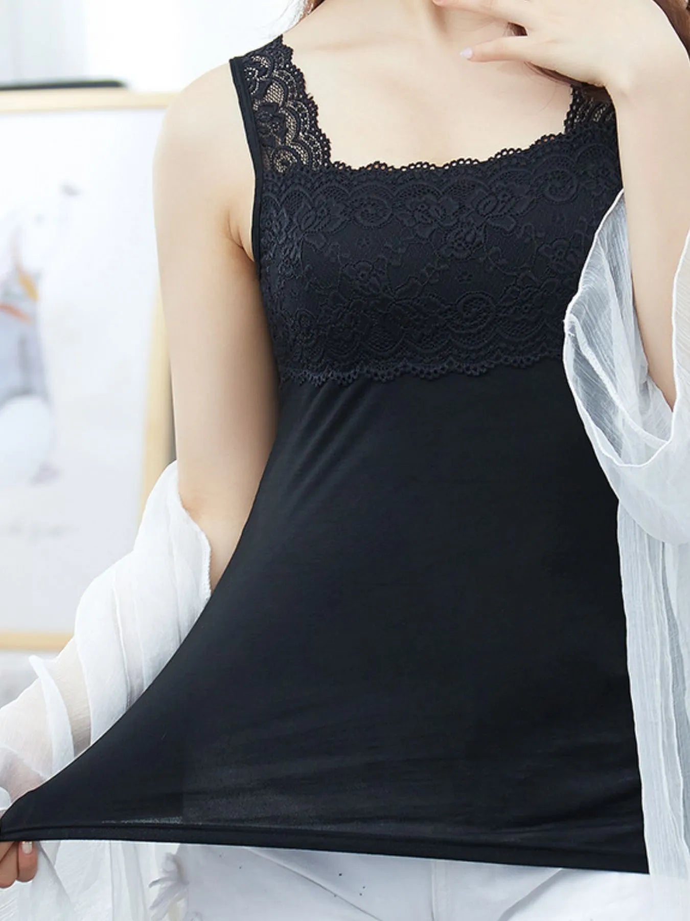 Lace Detail Square Neck Tank - Lookzlike