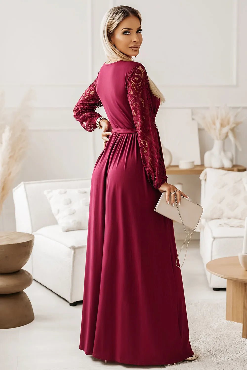 Lace Detail Surplice Tie - Waist Maxi Dress designed for comfort and style at Lookzlike
