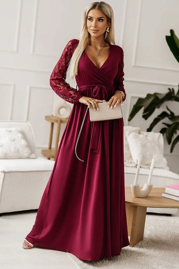 Lace Detail Surplice Tie - Waist Maxi Dress designed for comfort and style at Lookzlike