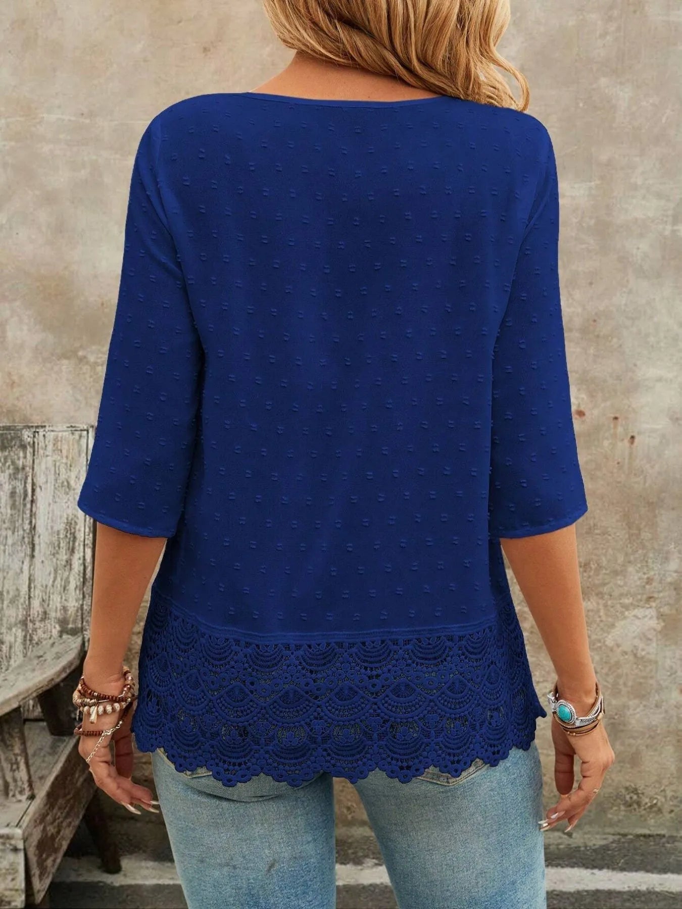 Lace Hem V - Neck Blouse designed for comfort and style at Lookzlike