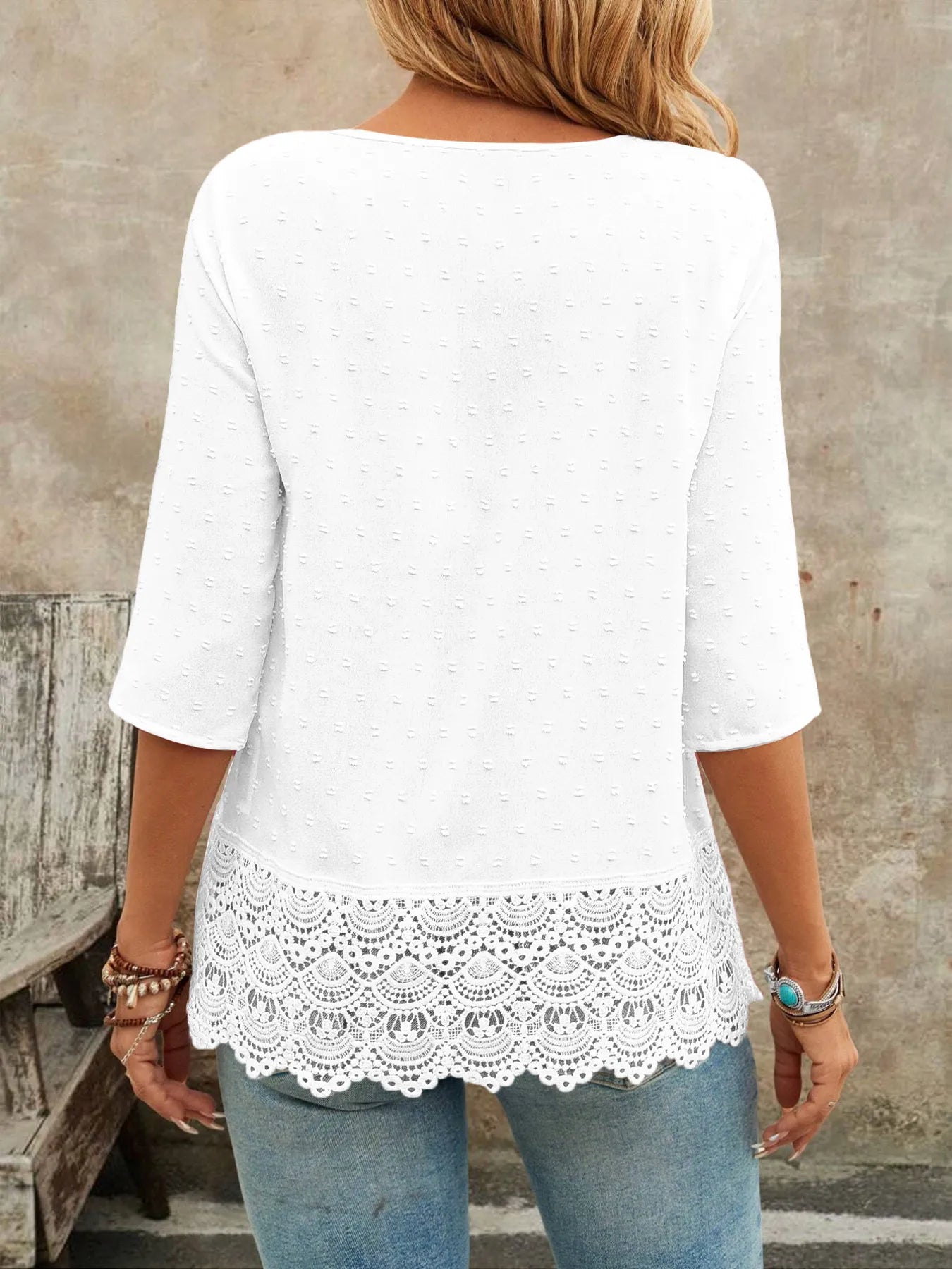 Lace Hem V - Neck Blouse designed for comfort and style at Lookzlike