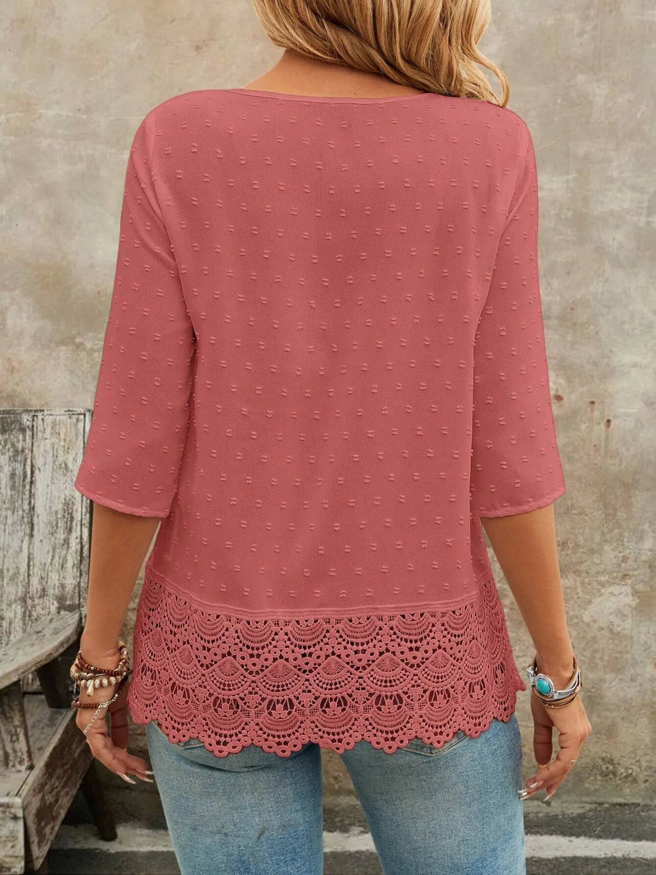Lace Hem V - Neck Blouse designed for comfort and style at Lookzlike