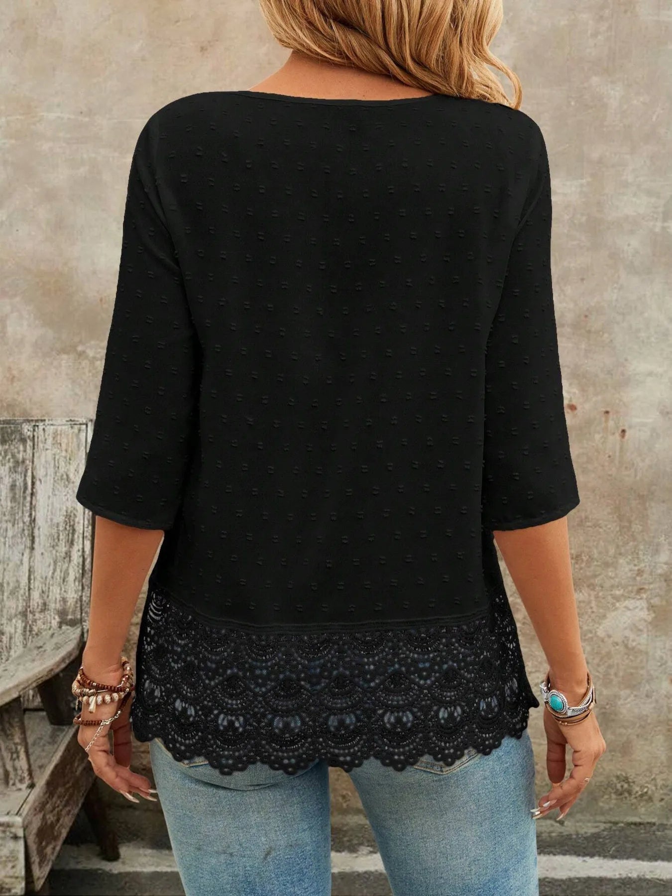Lace Hem V - Neck Blouse designed for comfort and style at Lookzlike