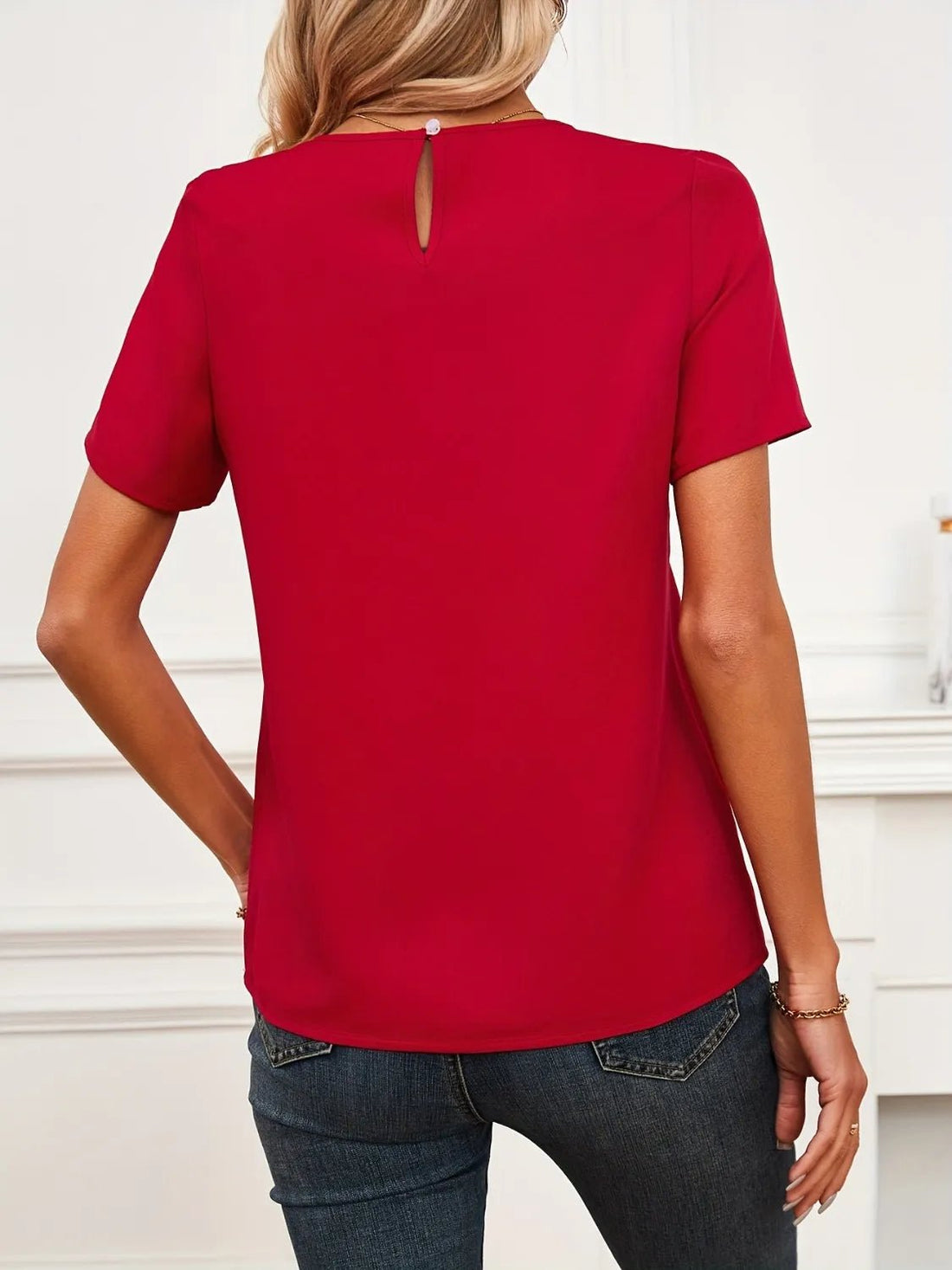 Lace Mesh Panel Short Sleeve Blouse - Lookzlike