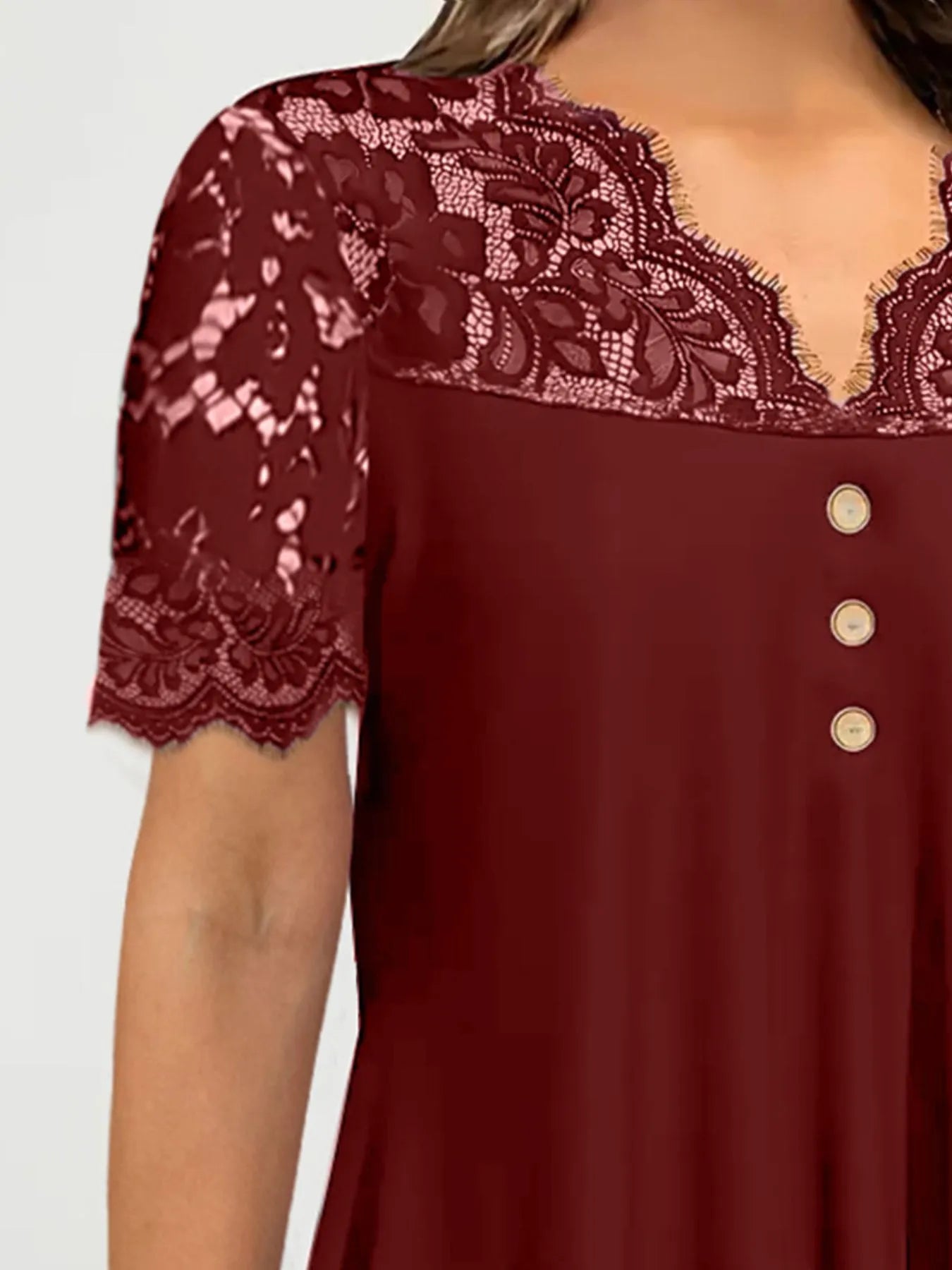 Lace Panel Short Sleeve Blouse - Lookzlike