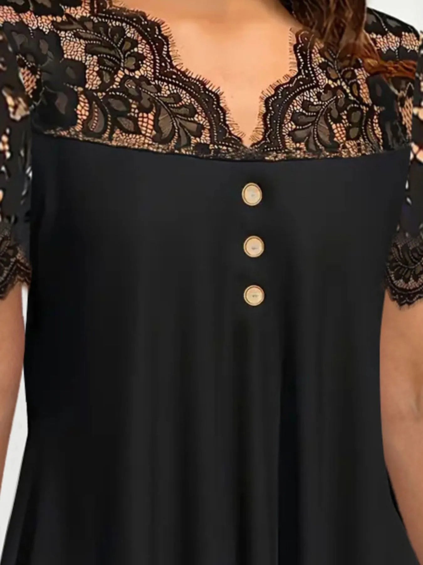 Lace Panel Short Sleeve Blouse - Lookzlike