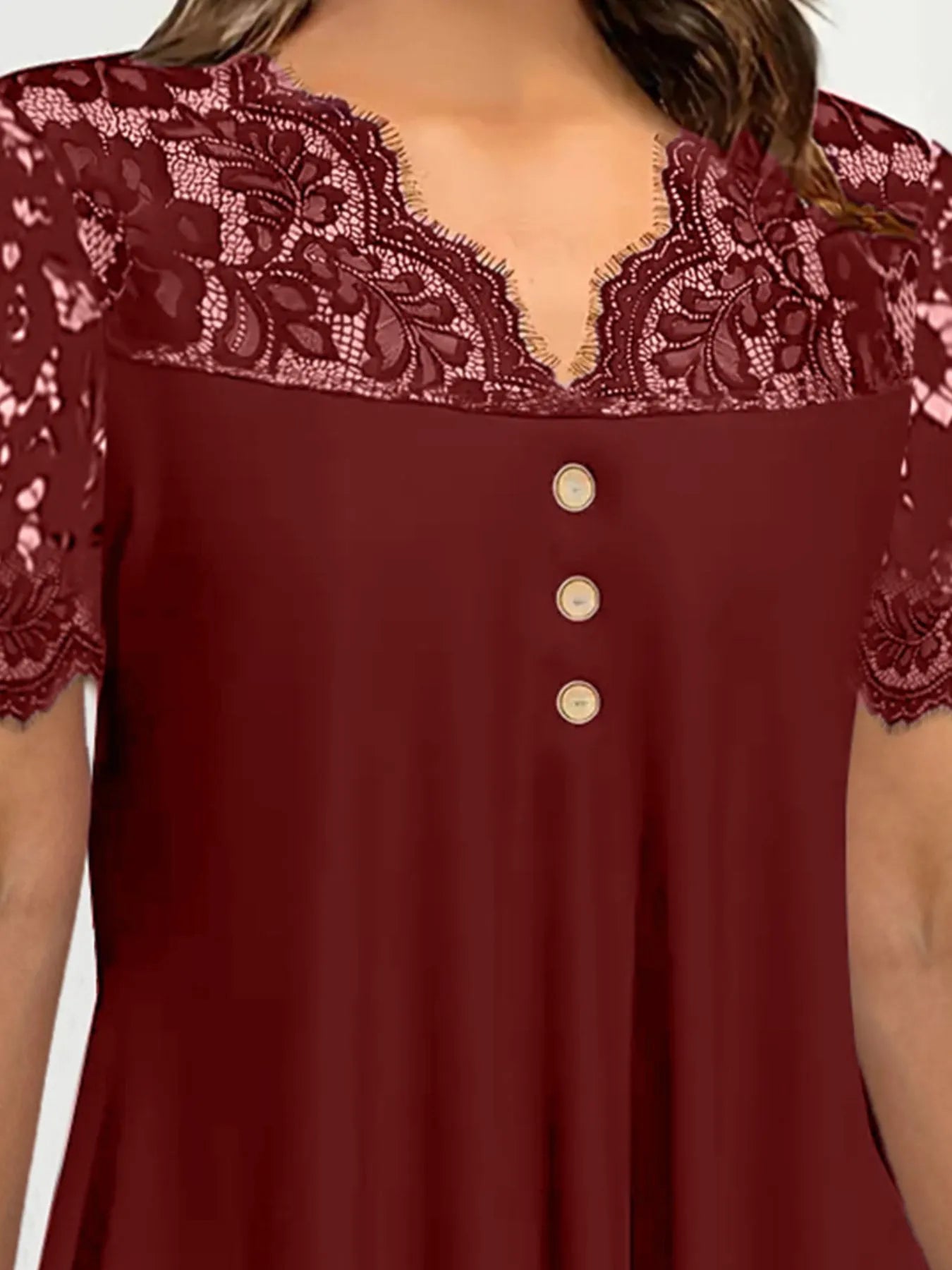 Lace Panel Short Sleeve Blouse - Lookzlike