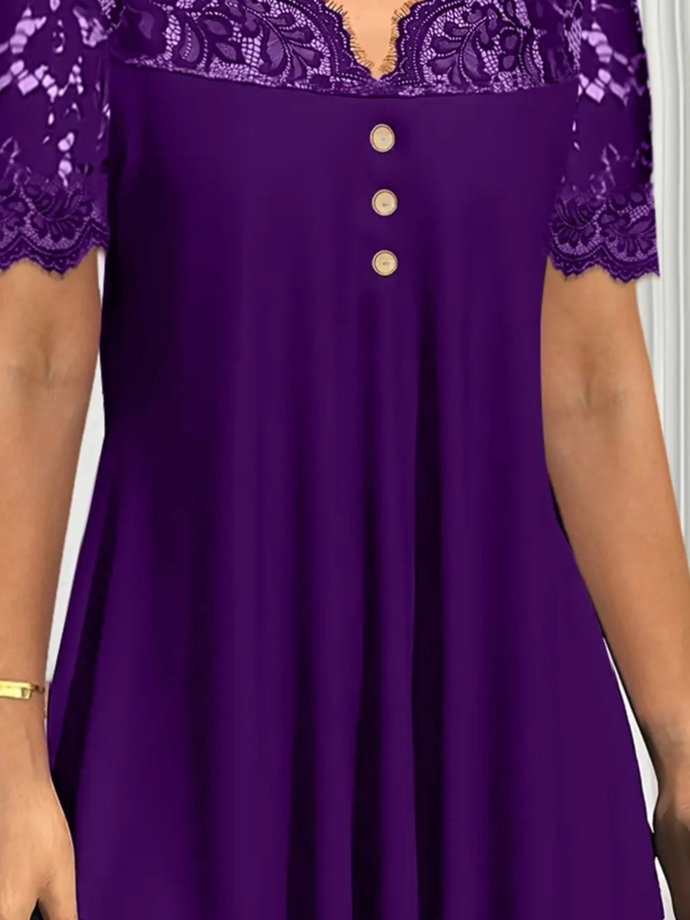 Lace Panel Short Sleeve Blouse - Lookzlike