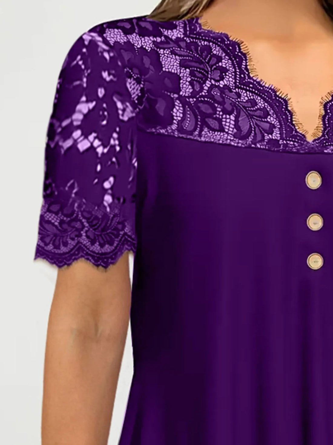 Lace Panel Short Sleeve Blouse - Lookzlike