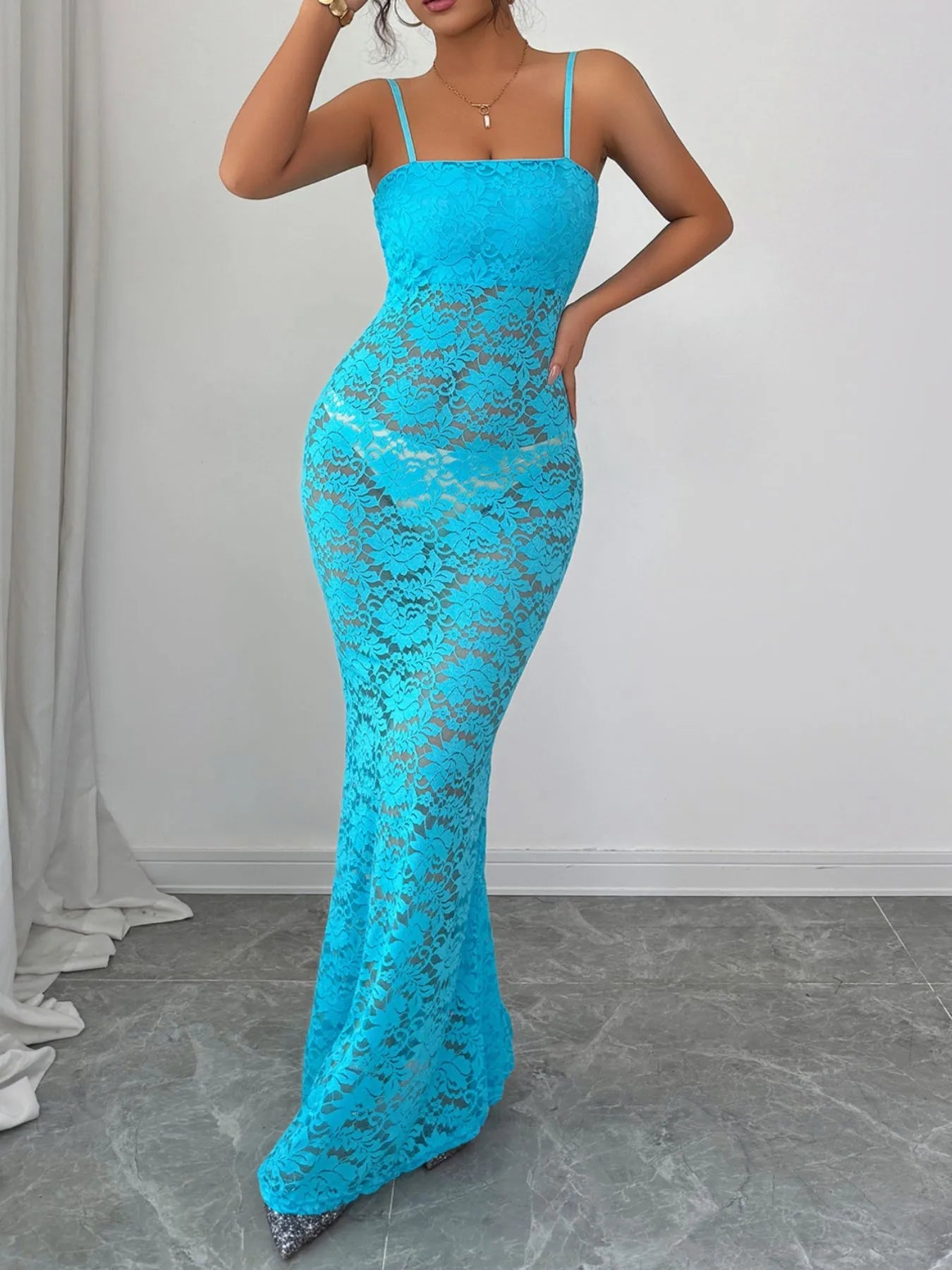 Lace Square Neck Maxi Cami Dress designed for comfort and style at Lookzlike