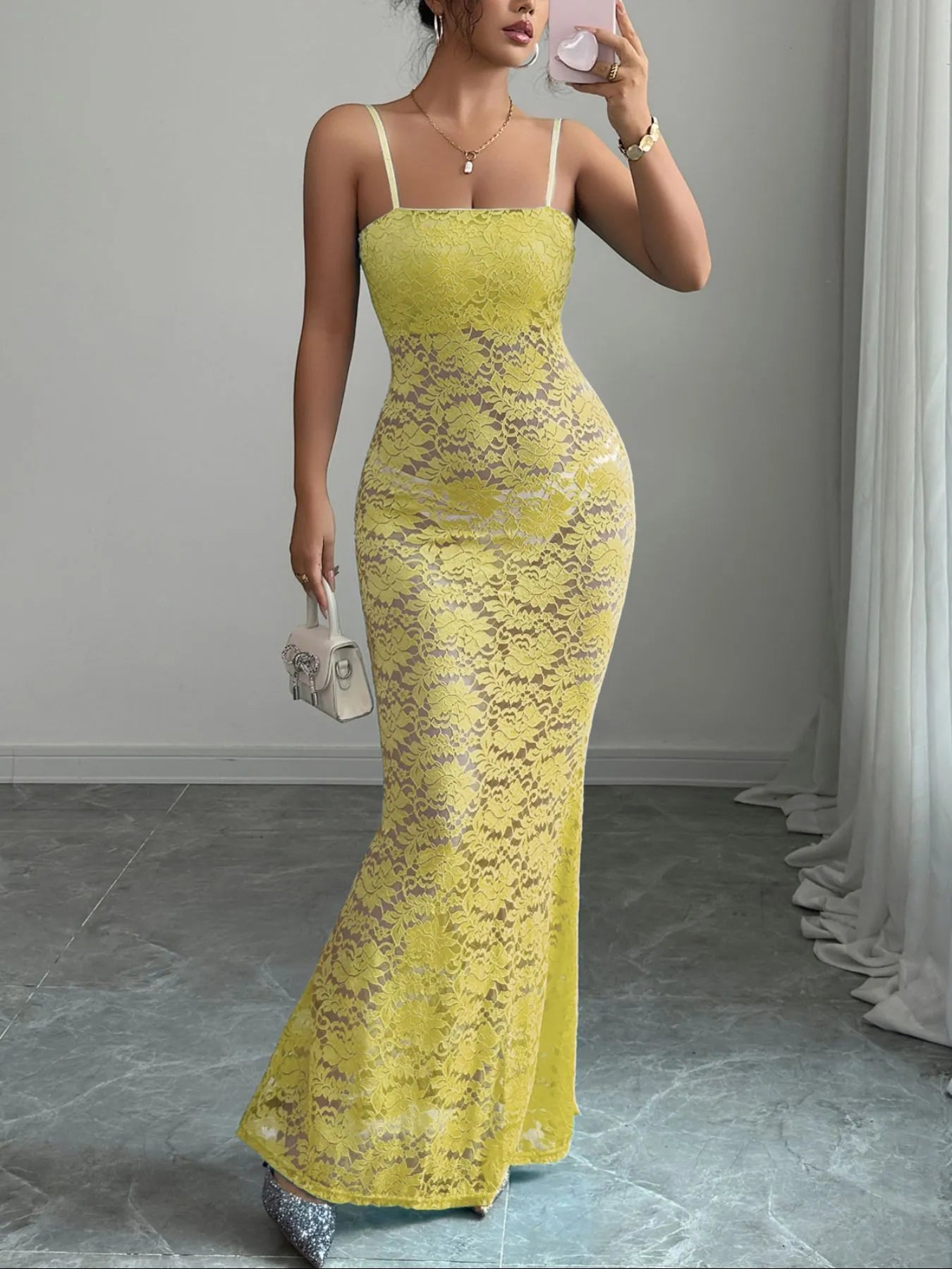 Lace Square Neck Maxi Cami Dress designed for comfort and style at Lookzlike