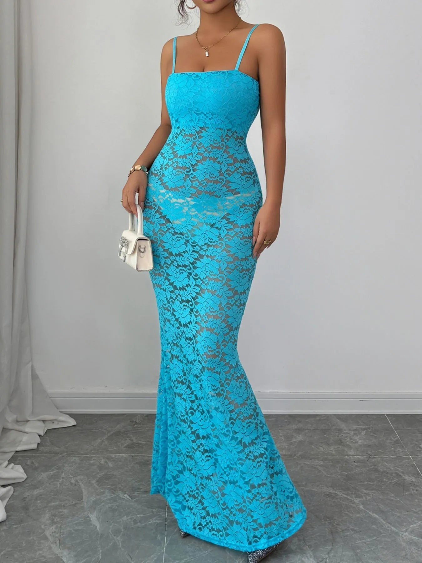 Lace Square Neck Maxi Cami Dress designed for comfort and style at Lookzlike