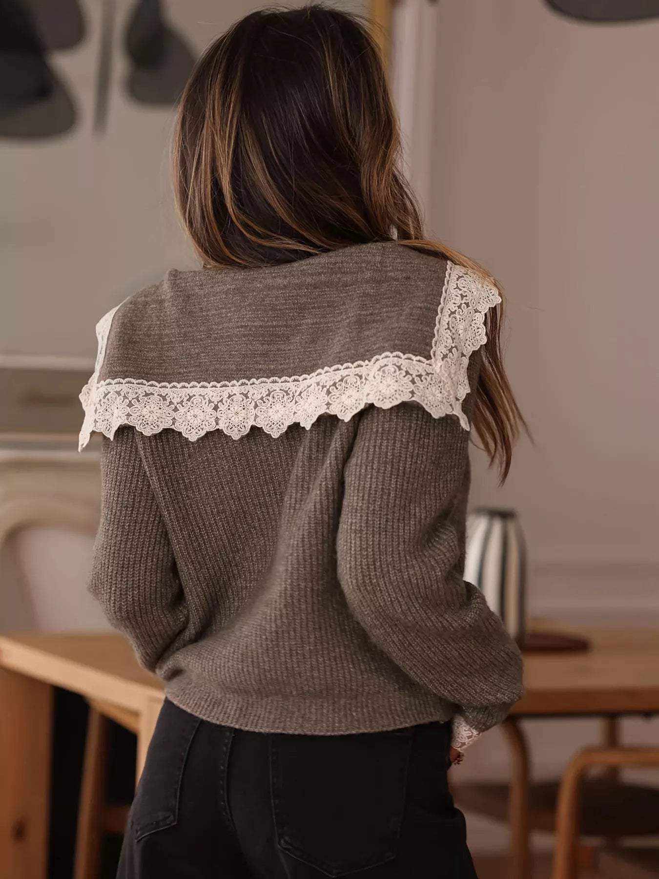 Lace Trim Button Up Cardigan designed for comfort and style at Lookzlike