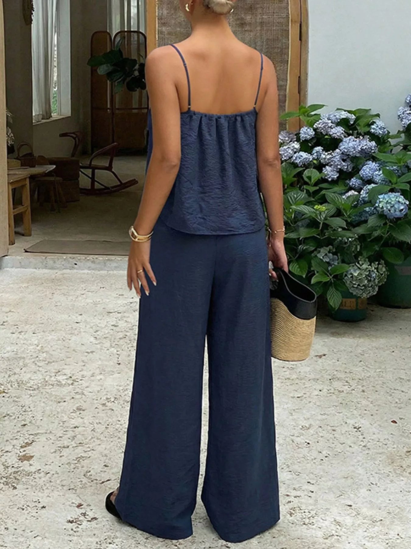 Lace Trim Cami and Wide-Leg Pants Set designed for comfort and style at Lookzlike