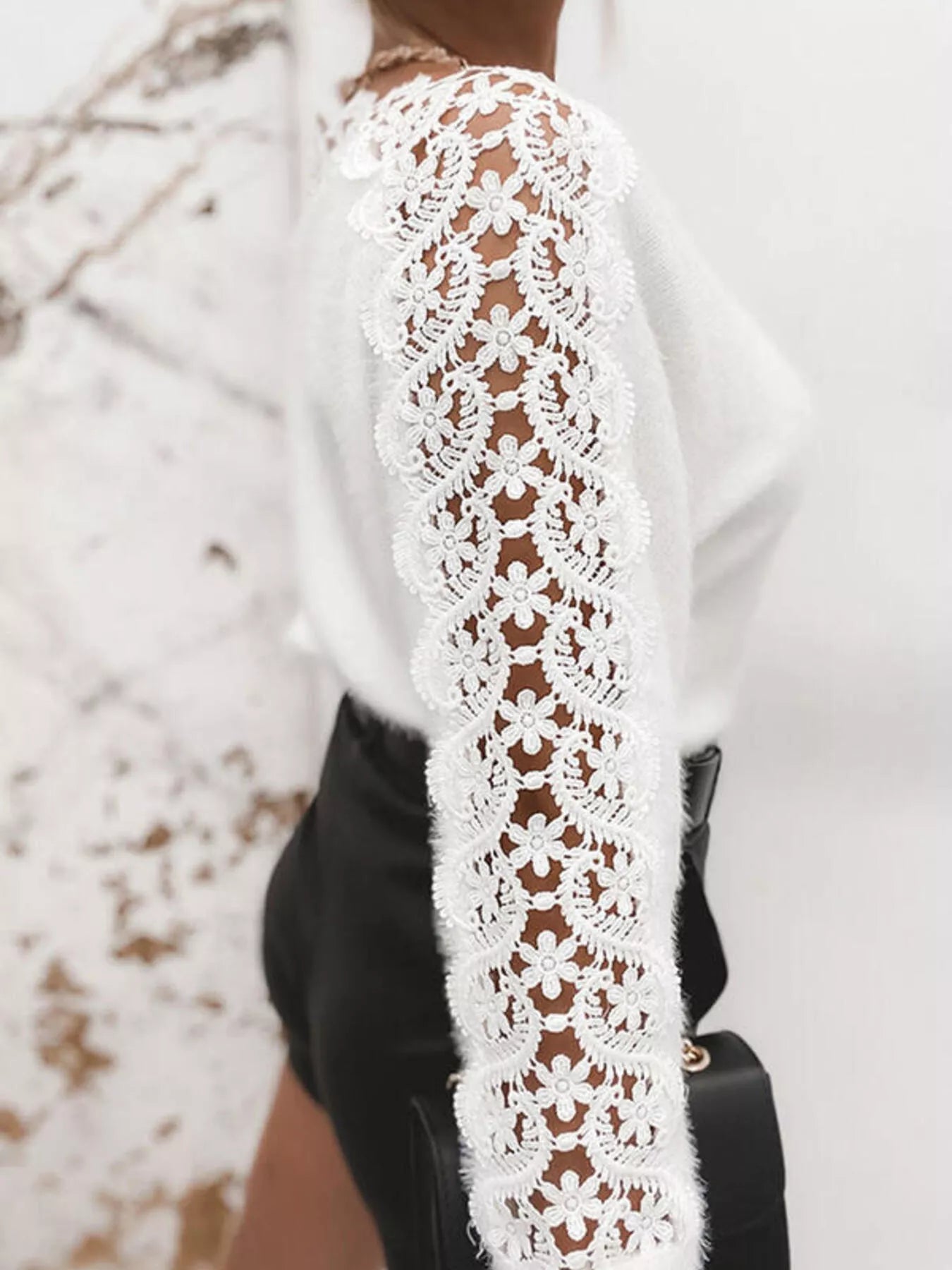 Lace Trim Round Neck Sweater designed for comfort and style at Lookzlike