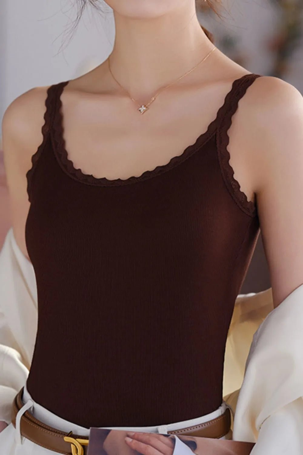 Lace Trim Scoop Neck Cami Top - Lookzlike