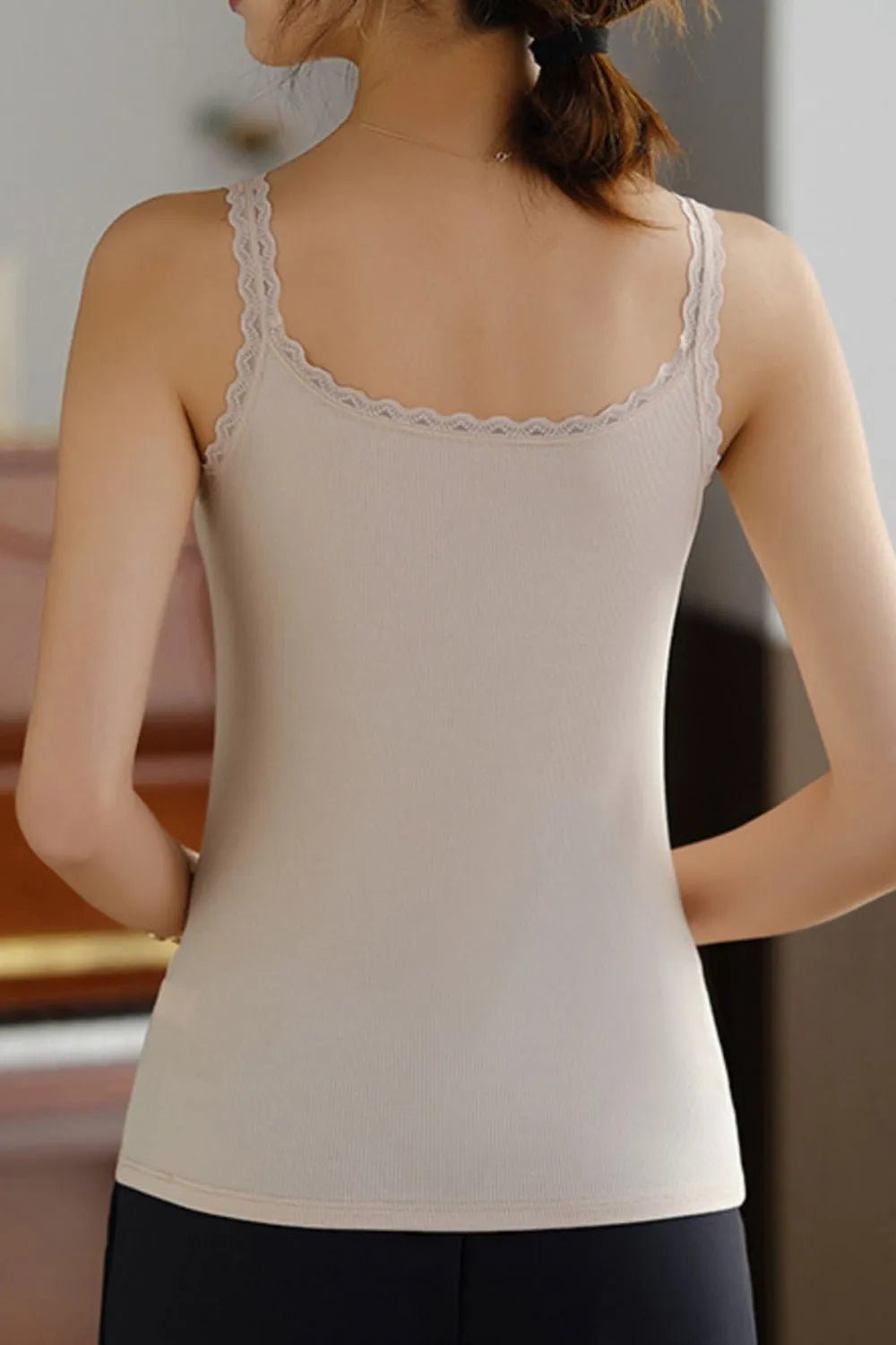 Lace Trim Scoop Neck Cami Top - Lookzlike