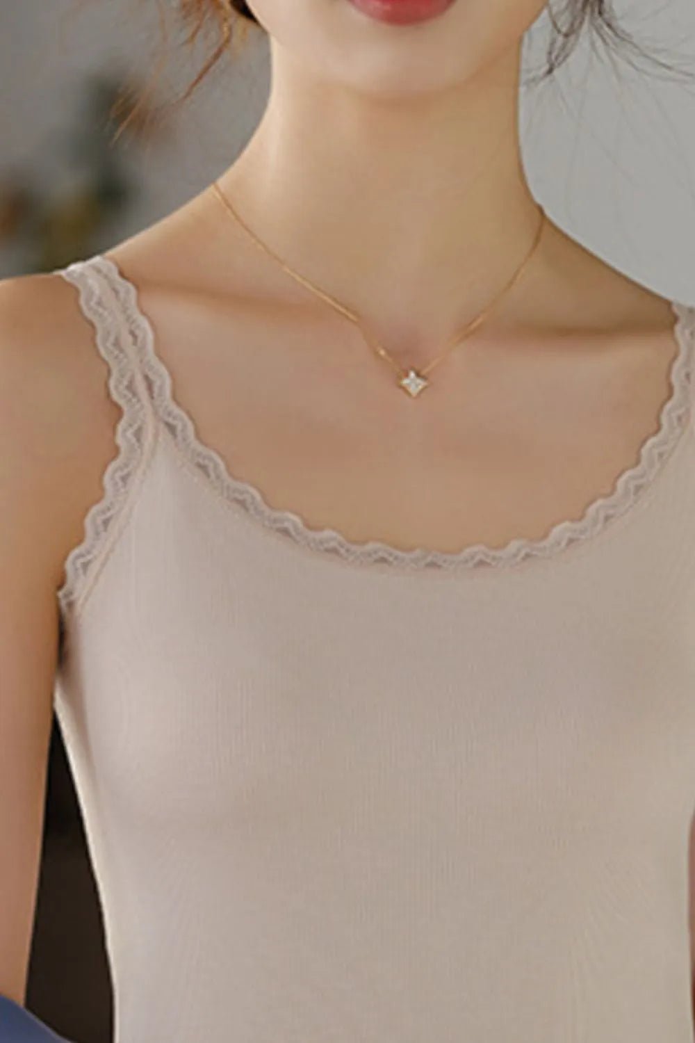 Lace Trim Scoop Neck Cami Top - Lookzlike