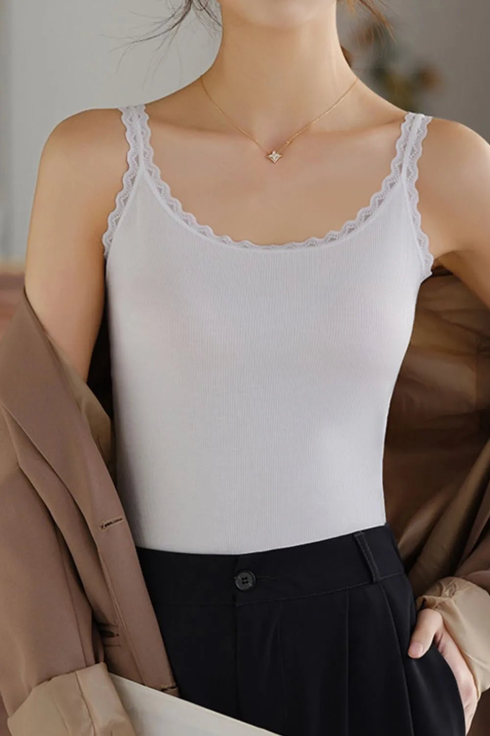 Lace Trim Scoop Neck Cami Top - Lookzlike
