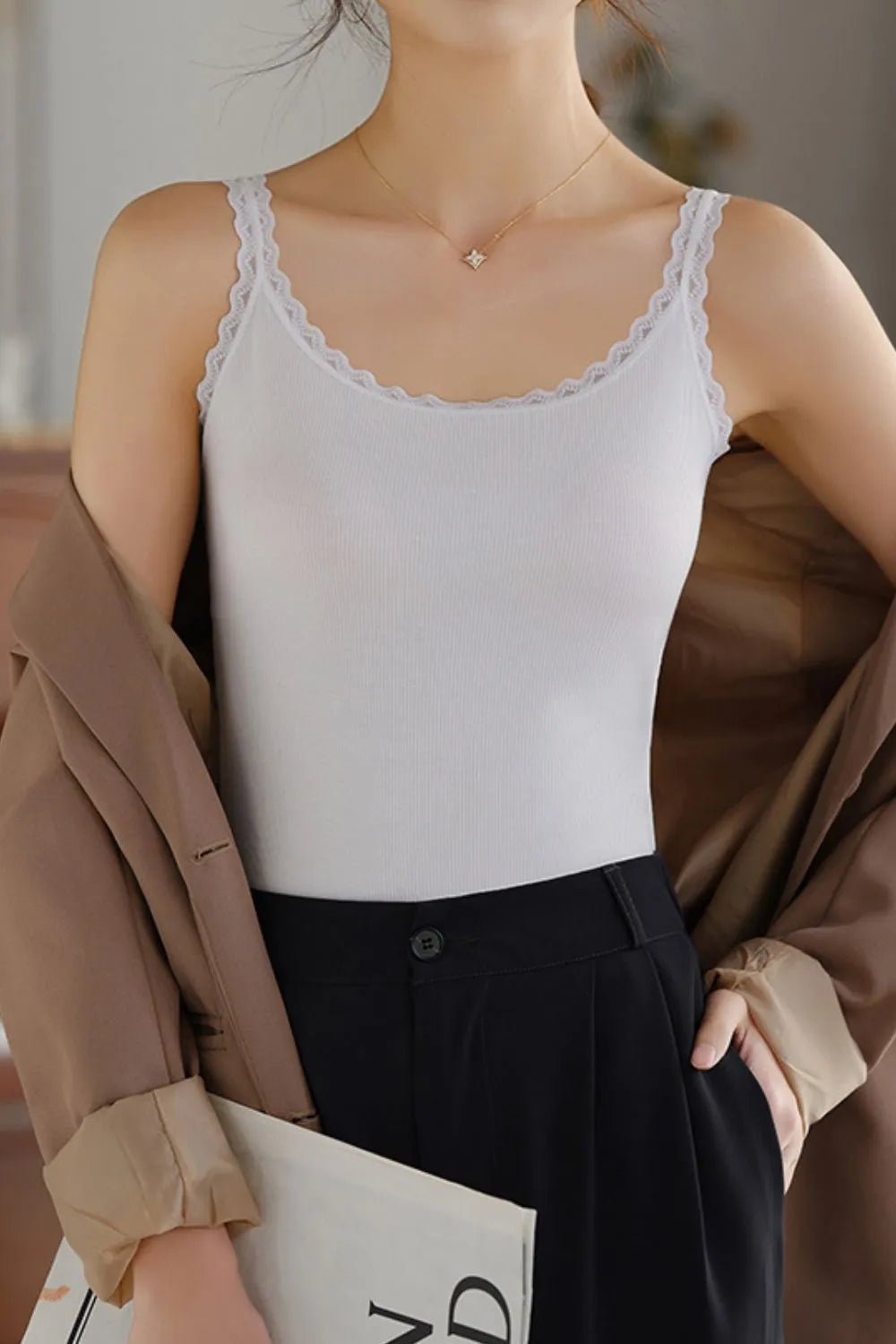 Lace Trim Scoop Neck Cami Top - Lookzlike