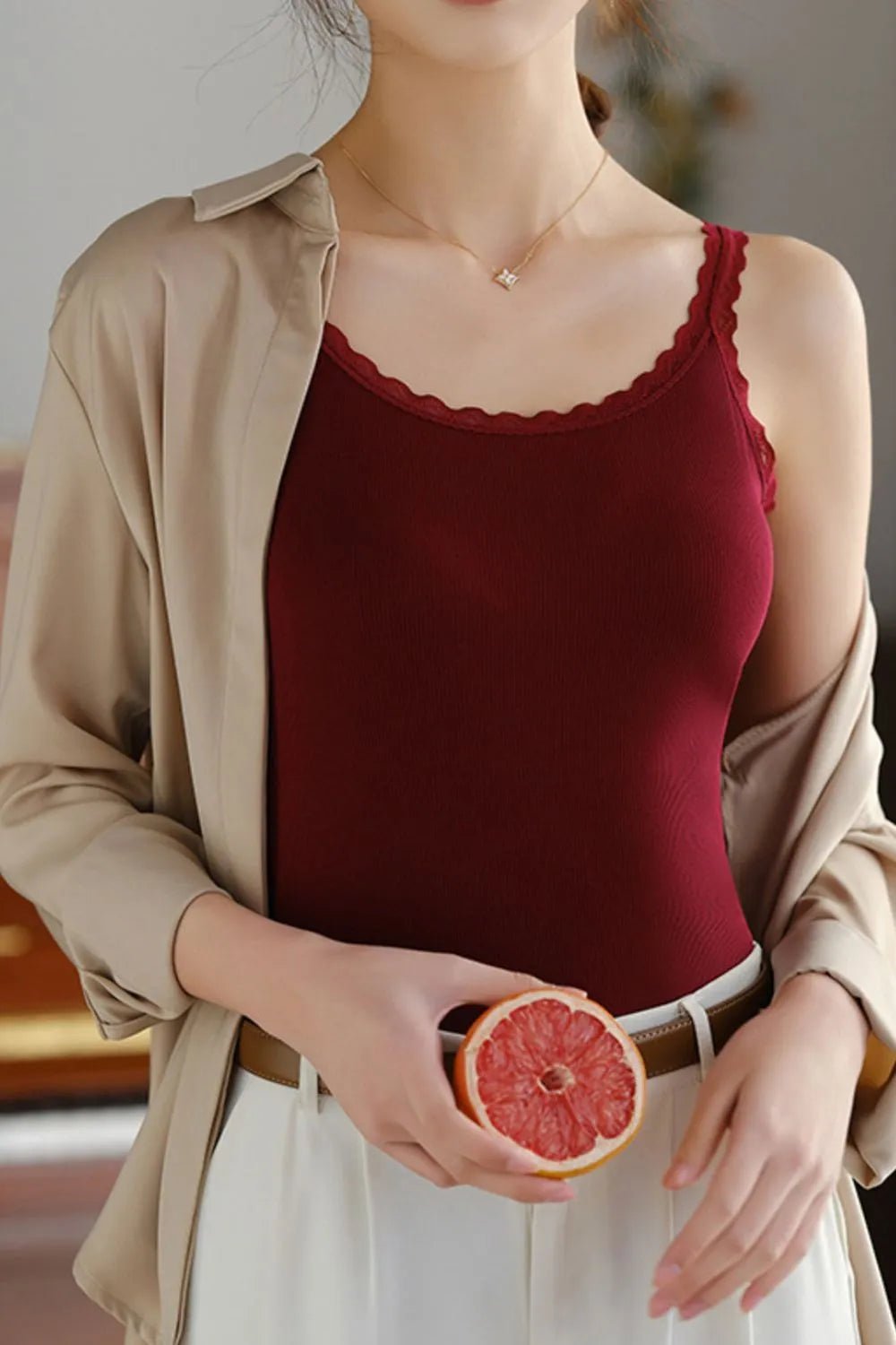 Lace Trim Scoop Neck Cami Top - Lookzlike