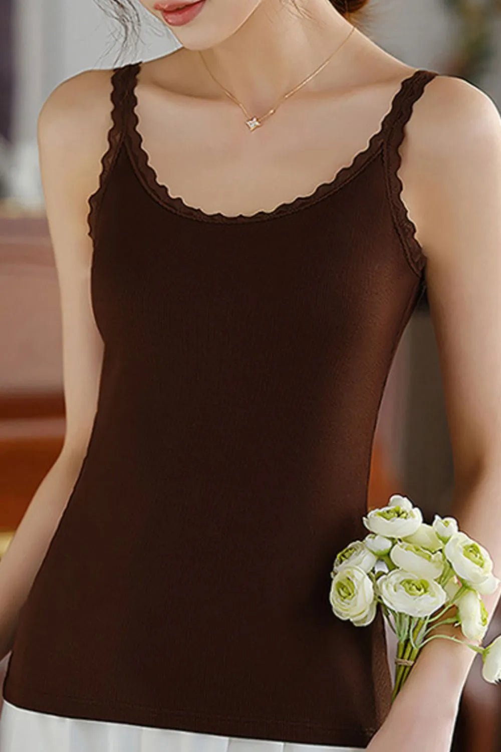 Lace Trim Scoop Neck Cami Top - Lookzlike