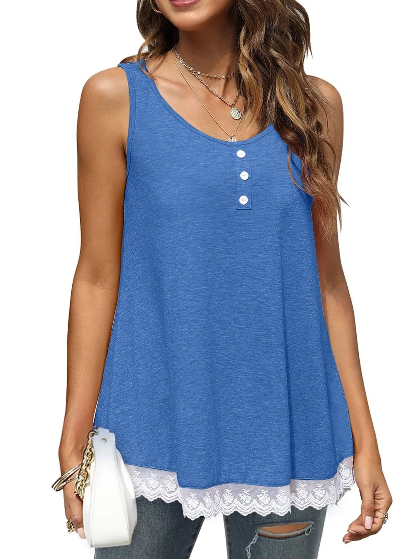 Lace Trim Wide Strap Tank Top - Lookzlike
