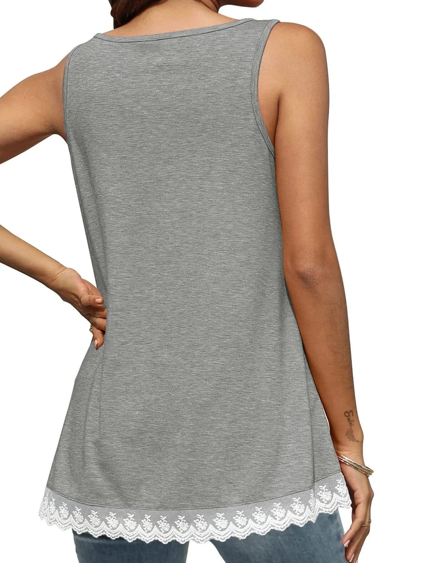 Lace Trim Wide Strap Tank Top - Lookzlike