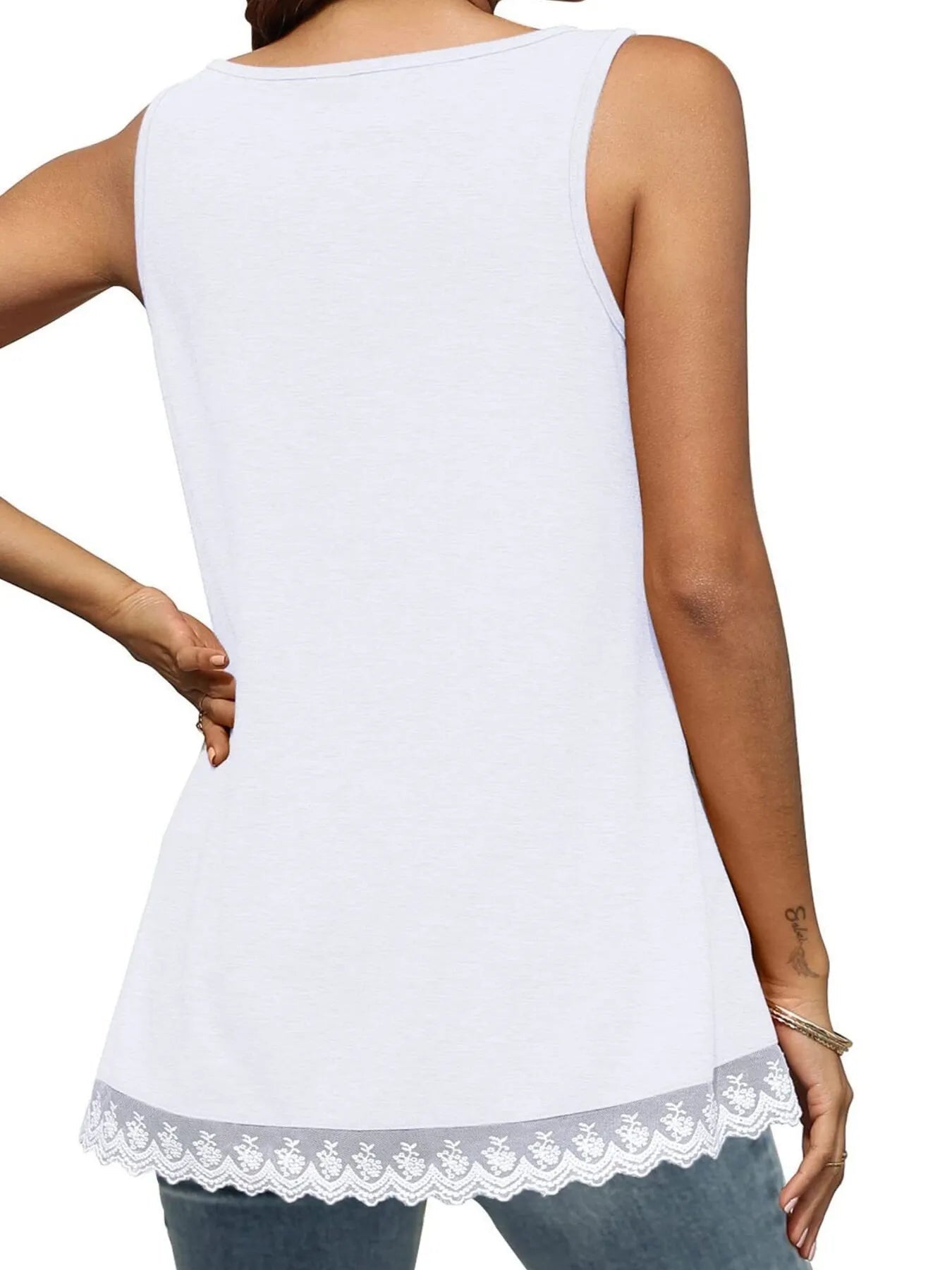Lace Trim Wide Strap Tank Top - Lookzlike