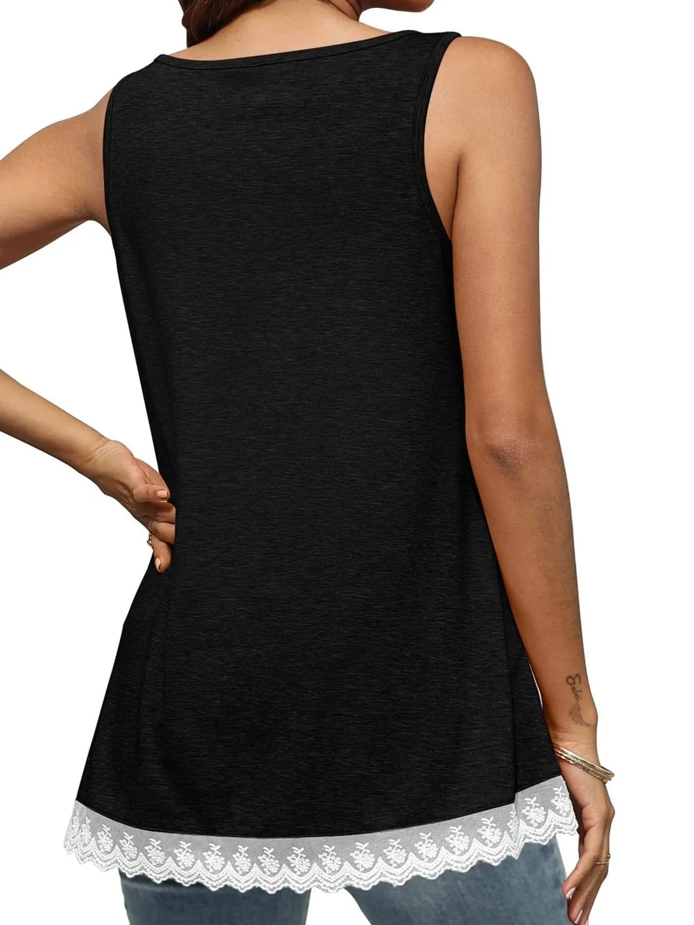 Lace Trim Wide Strap Tank Top - Lookzlike