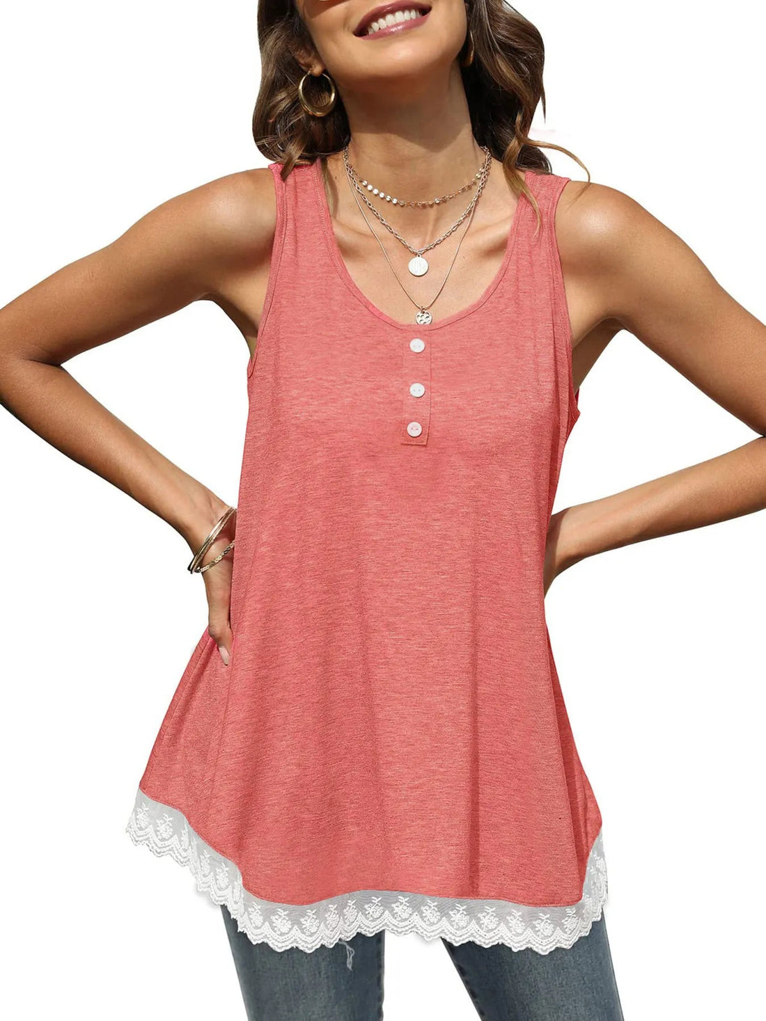 Lace Trim Wide Strap Tank Top - Lookzlike