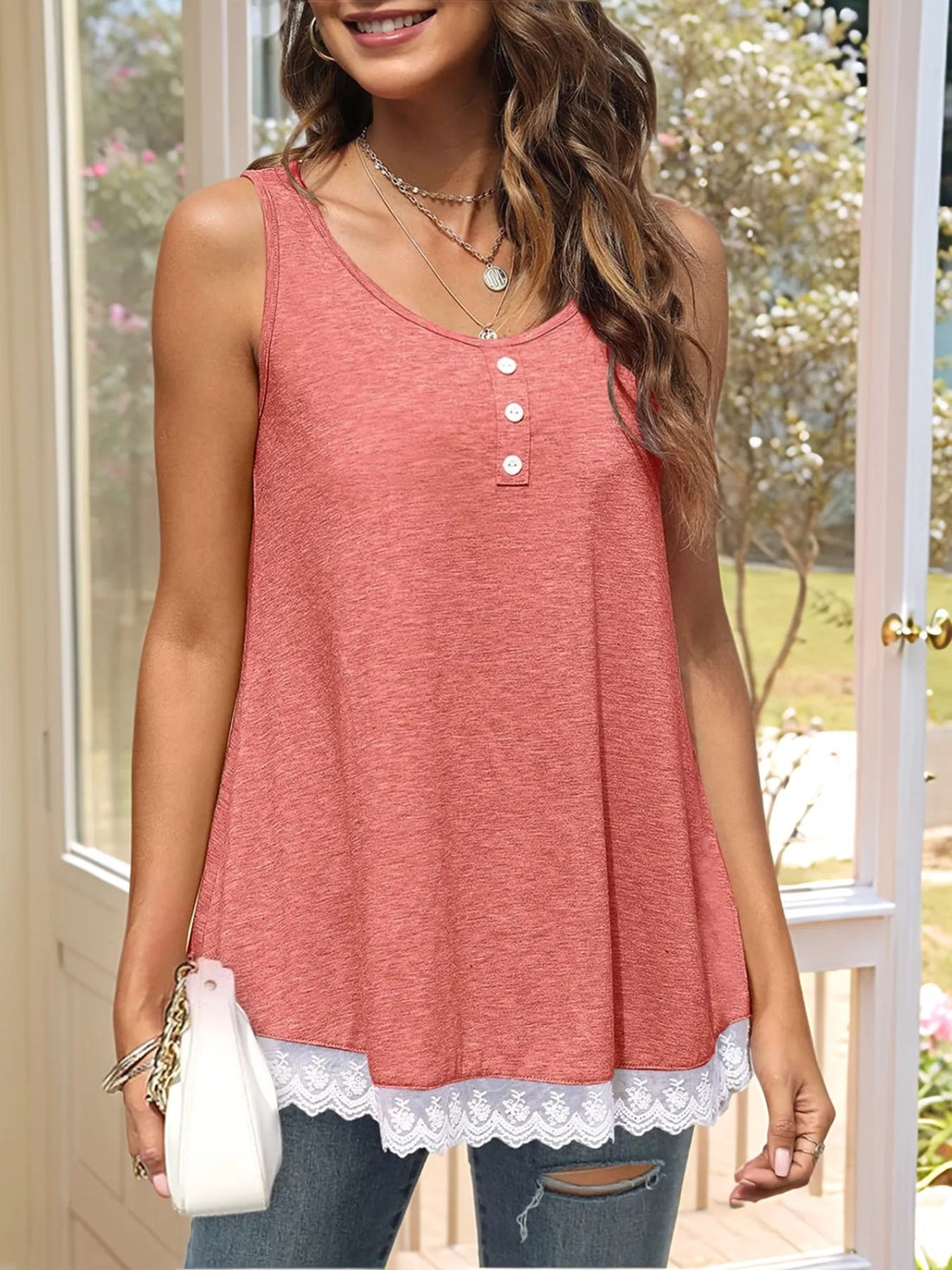 Lace Trim Wide Strap Tank Top - Lookzlike