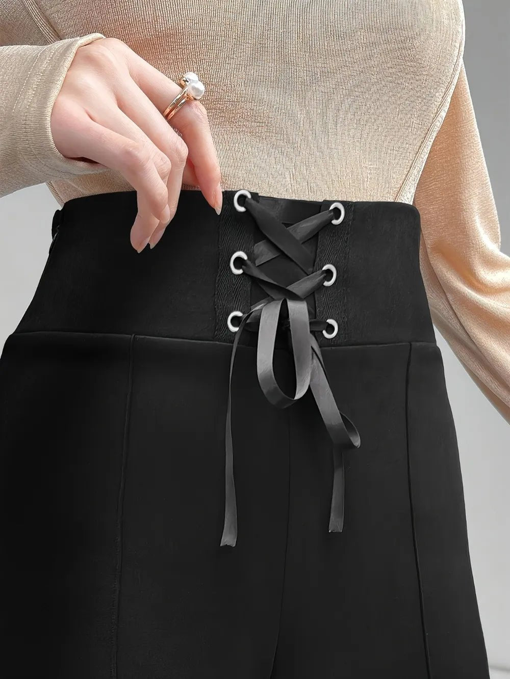 Lace Up Slit Bootcut Pants - Lookzlike