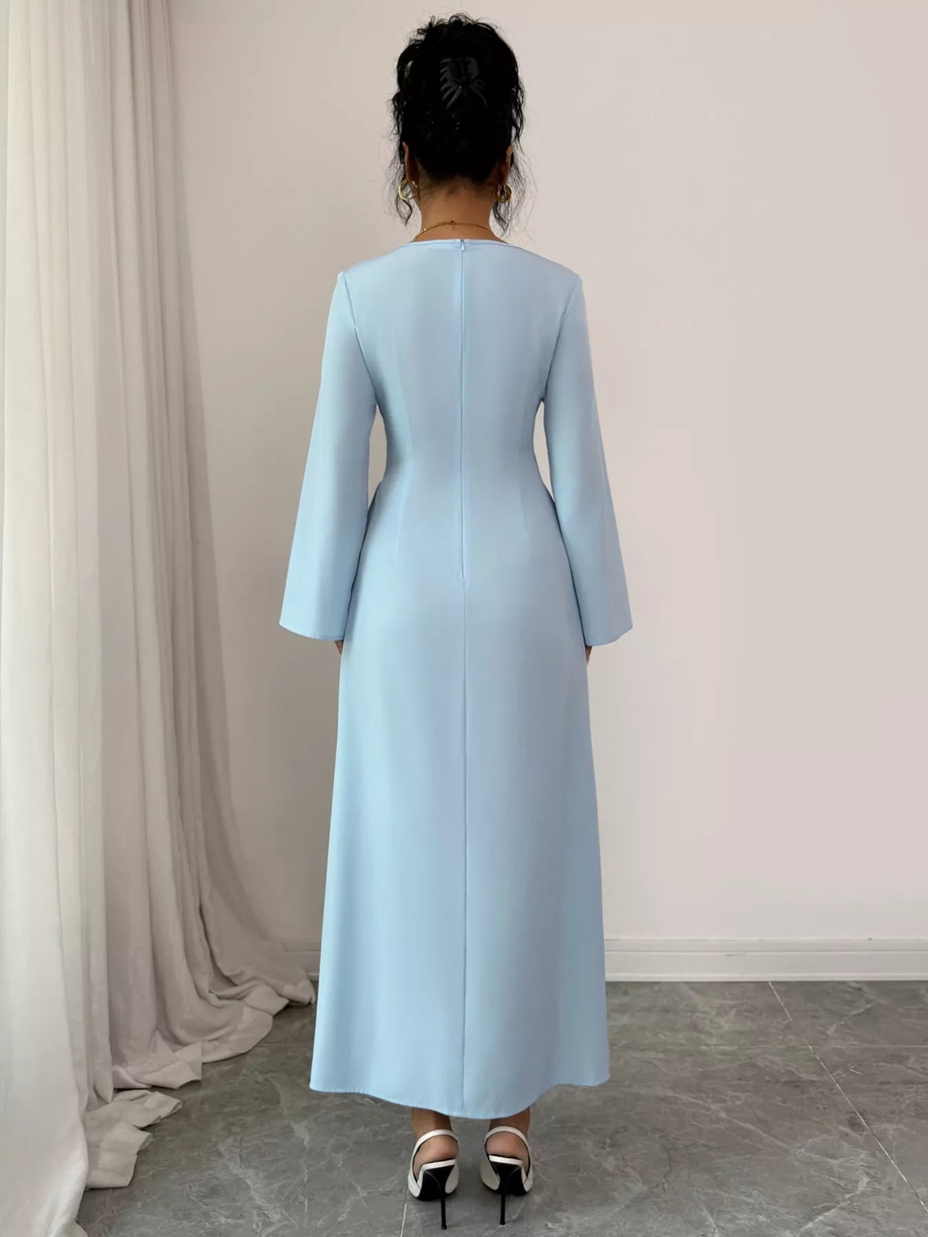 Lace Up Square Neck Long Sleeve Maxi Dress designed for comfort and style at Lookzlike