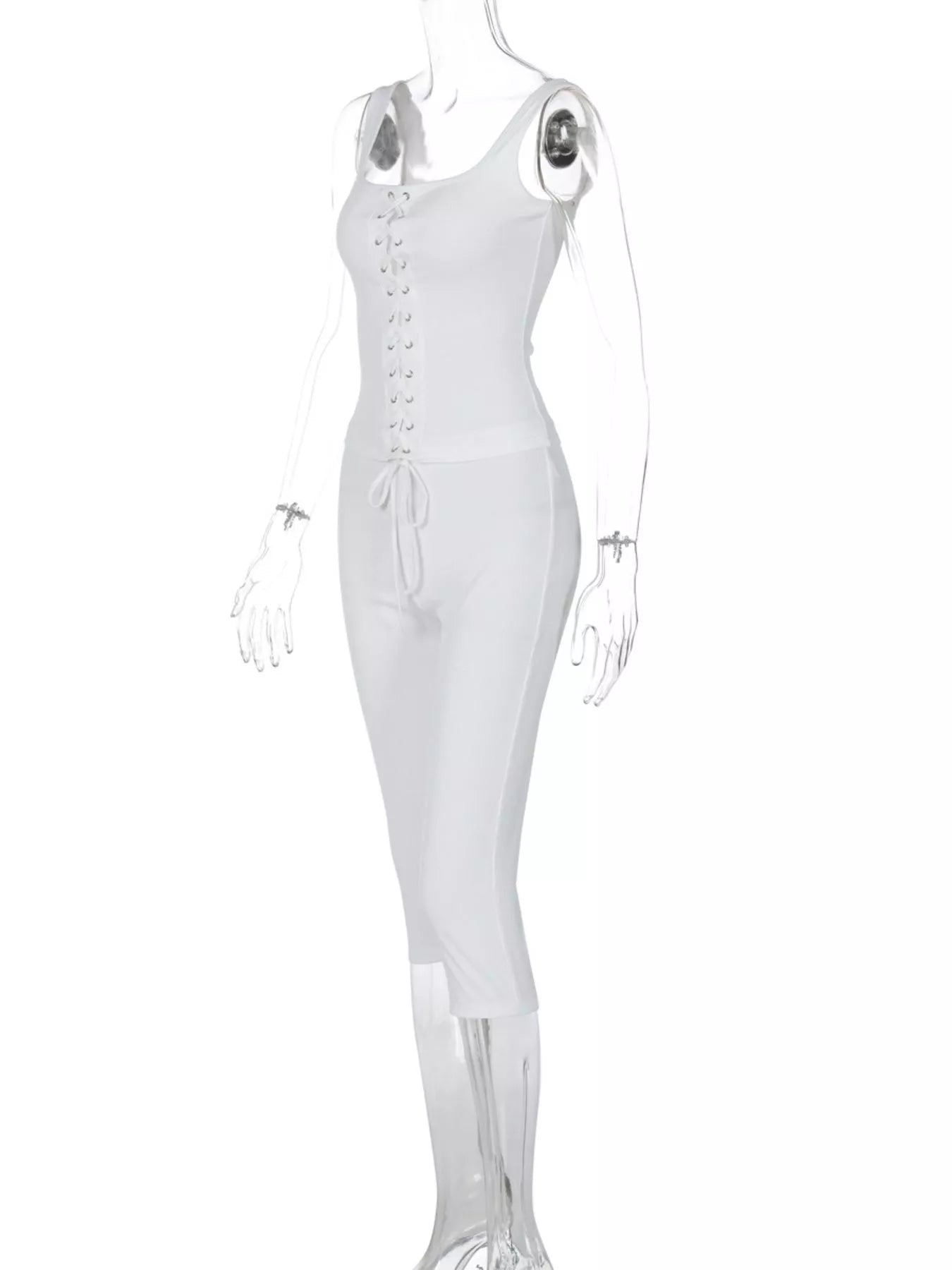 Lace-Up Tank and Capris Set designed for comfort and style at Lookzlike