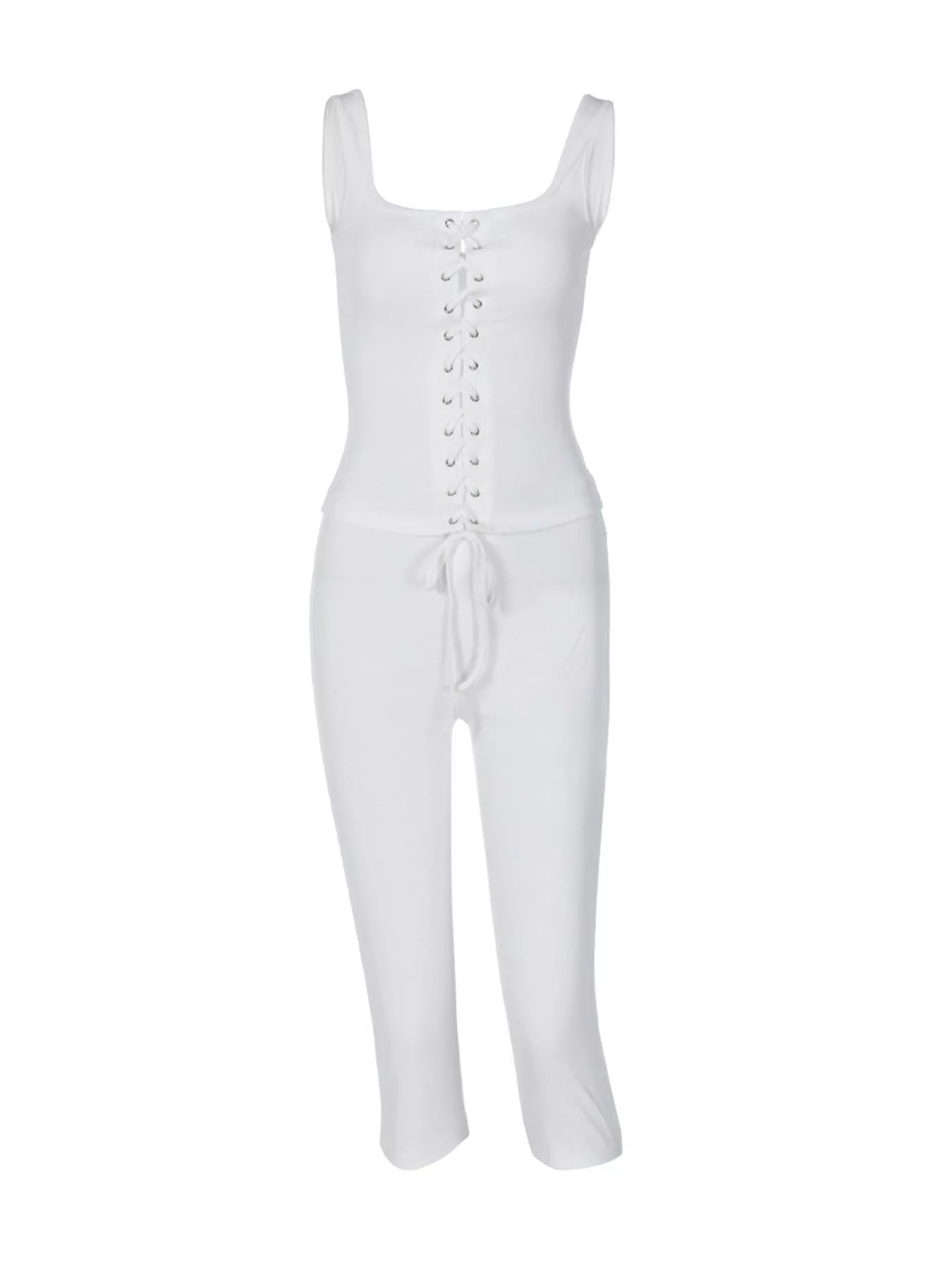 Lace-Up Tank and Capris Set designed for comfort and style at Lookzlike