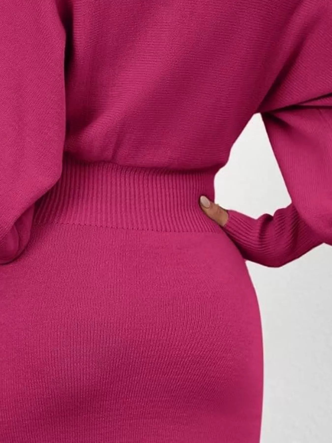 Lantern Sleeve Bodycon Sweater Dress designed for comfort and style at Lookzlike