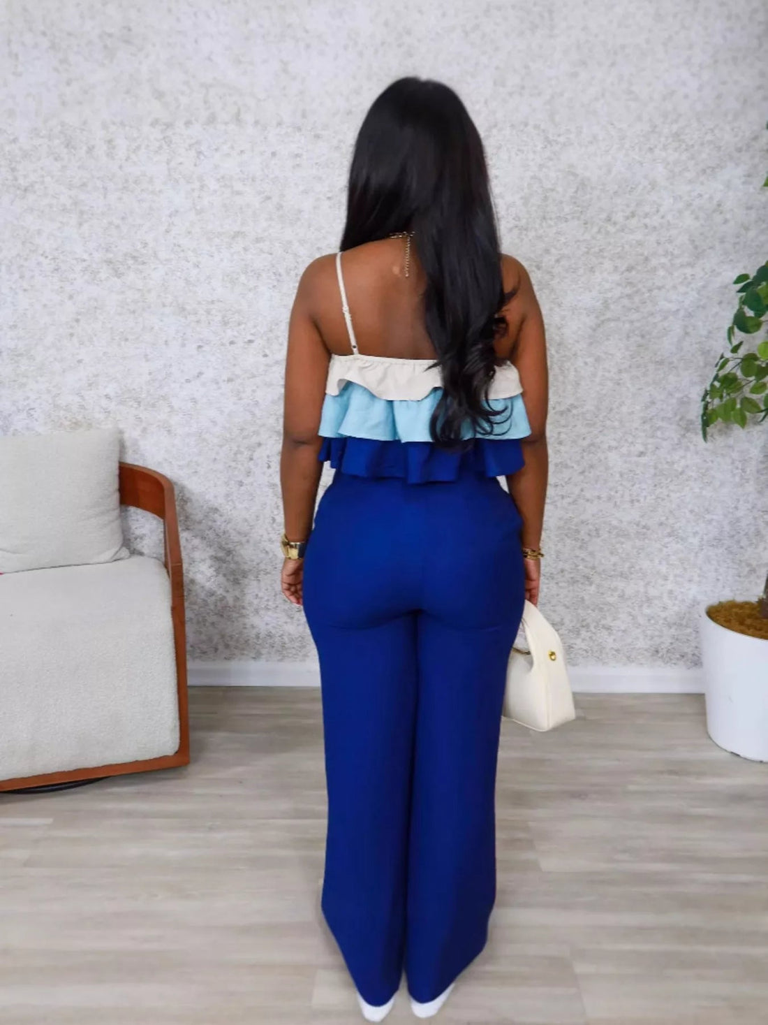 Layered Ruffle Crop Top and Pants Set designed for comfort and style at Lookzlike