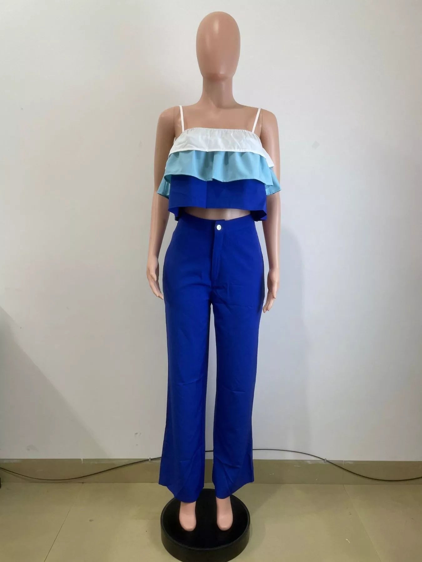 Layered Ruffle Crop Top and Pants Set designed for comfort and style at Lookzlike