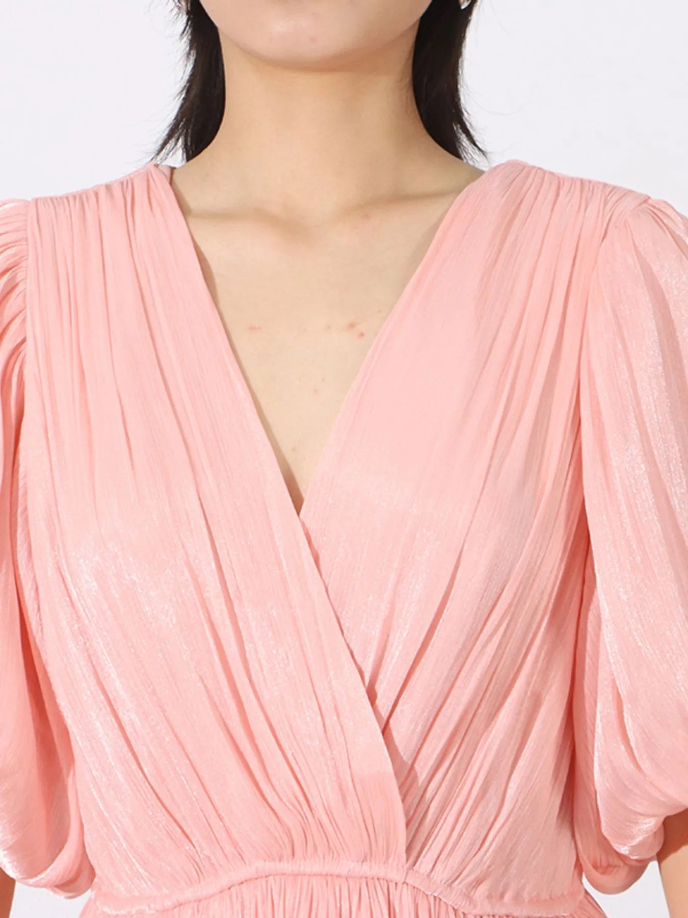 Layered Surplice Puff Sleeve Maxi Dress designed for comfort and style at Lookzlike