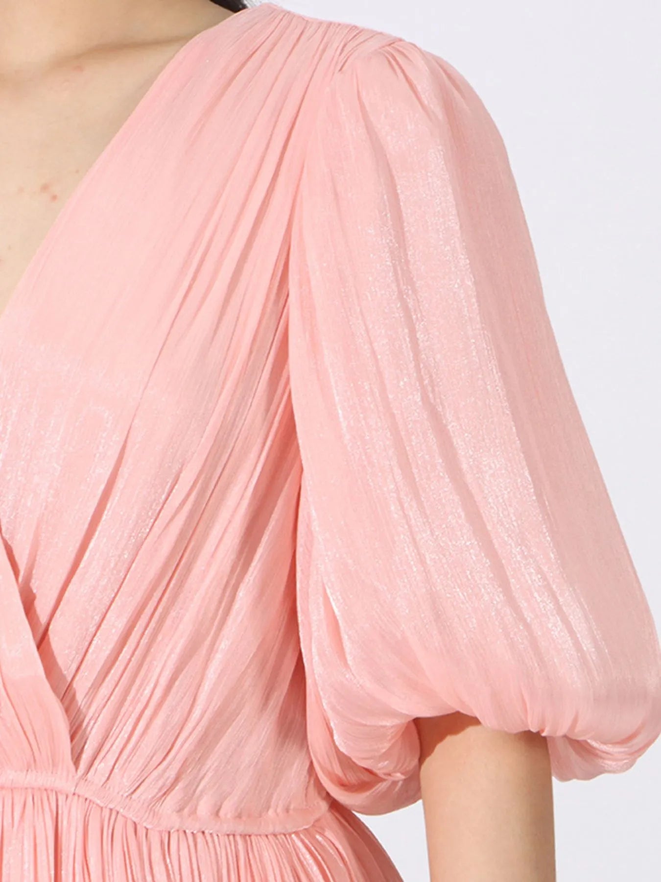 Layered Surplice Puff Sleeve Maxi Dress designed for comfort and style at Lookzlike