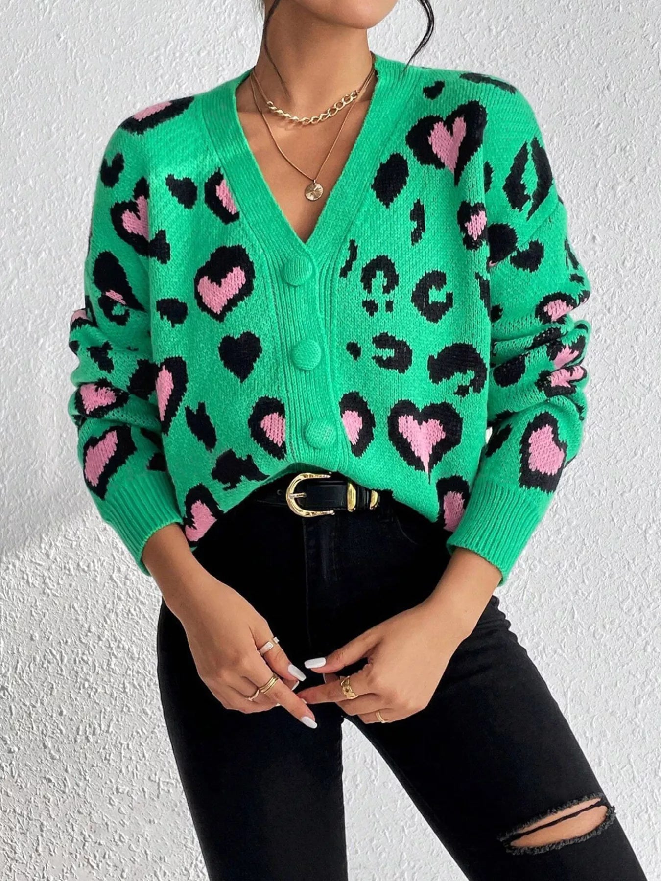 Leopard Button Front Cardigan designed for comfort and style at Lookzlike