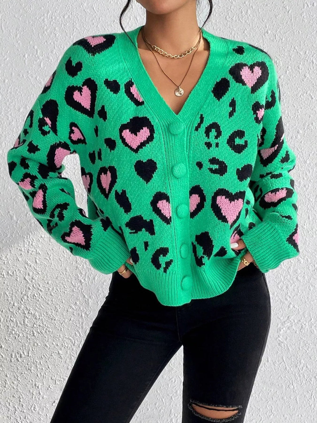 Leopard Button Front Cardigan designed for comfort and style at Lookzlike