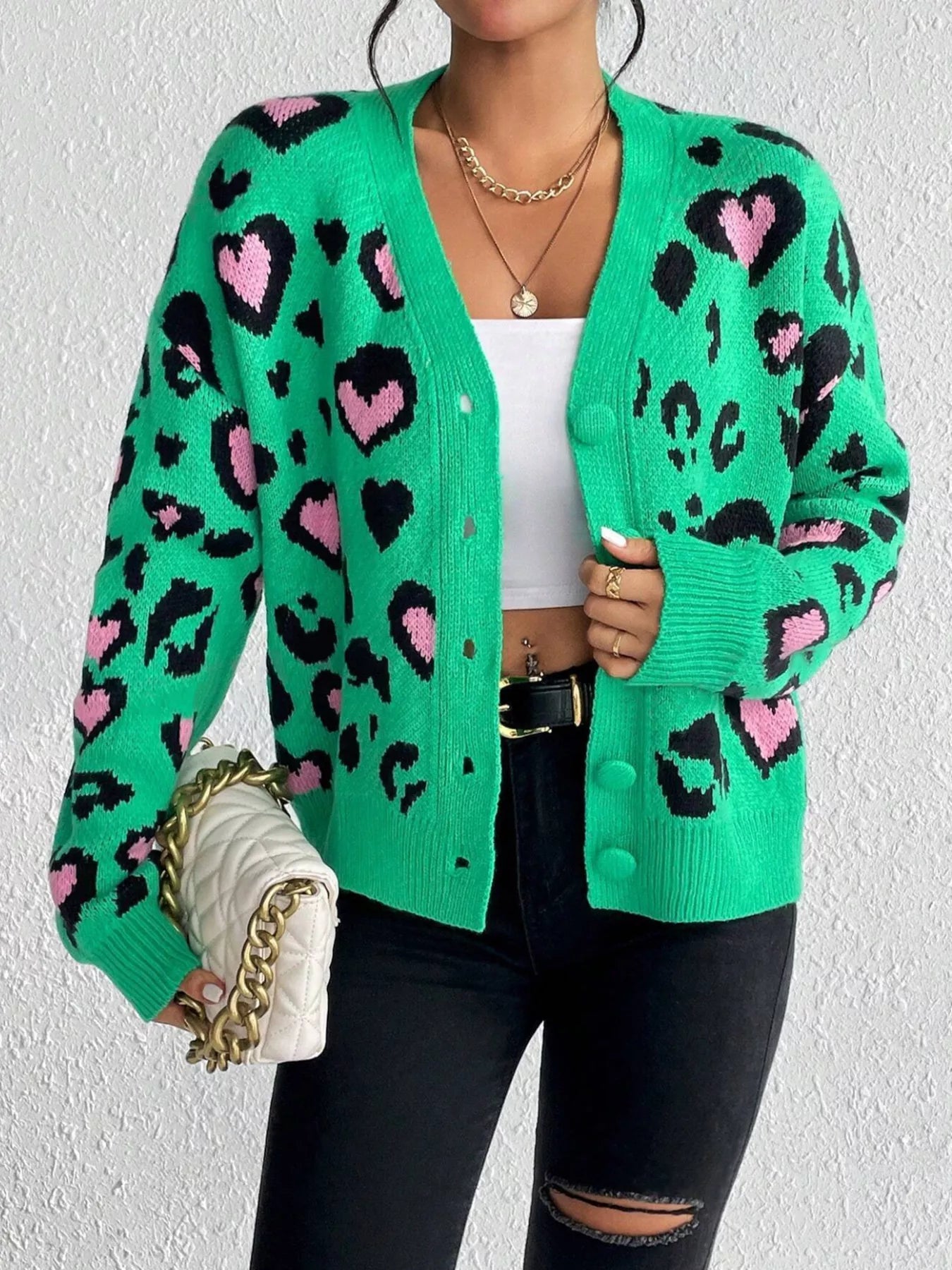 Leopard Button Front Cardigan designed for comfort and style at Lookzlike