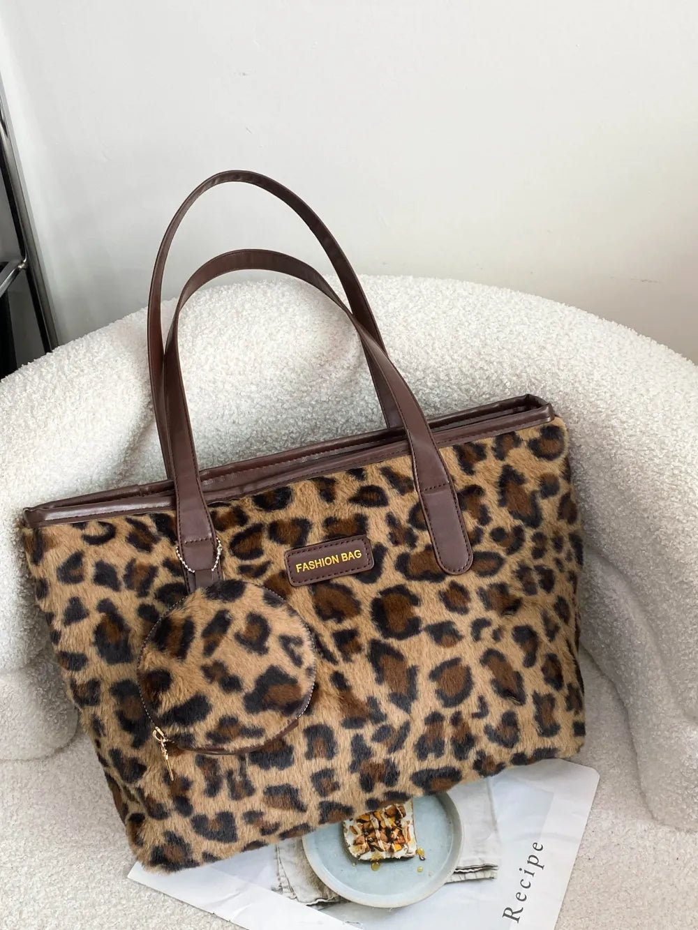 Leopard Faux Fur Tote Bag with Coin Purse - Lookzlike
